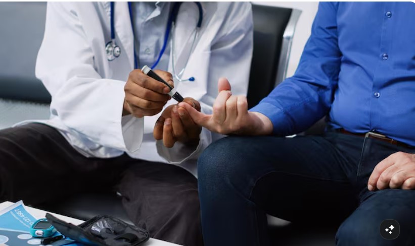 Dr. Aditya A. Phirke reviewing HbA1c and blood sugar reports with a patient at his Thane clinic